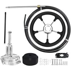 14ft Outboard Steering System Mechanical Boat Rotary Steering Kit Turbine Outboard Steering Cable with Luxury Foamed Steering Wheel
