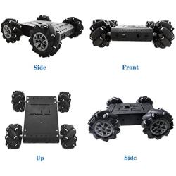 4WD Omni-Directinal Smart Robot Car Chassis with 96mm Mecanum Wheel & DC Motors, RC Aluminum Alloy Frame DIY Steam Platform for Raspberry Pie ROS Python Arduino Uno R3 Ai Coding Program Learning