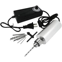 Yakamoz 0.3mm - 4mm Adjustable Micro Mini Electric Hand Drill Aluminum Portable Handheld Drill for DIY PCB with 5A DC5V-12V Power Supply Control | 10pcs Micro Drill Bits Included