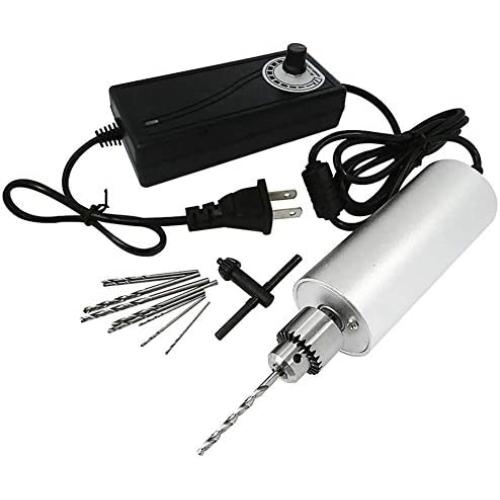 Yakamoz 0.3mm - 4mm Adjustable Micro Mini Electric Hand Drill Aluminum Portable Handheld Drill for DIY PCB with 5A DC5V-12V Power Supply Control | 10pcs Micro Drill Bits Included