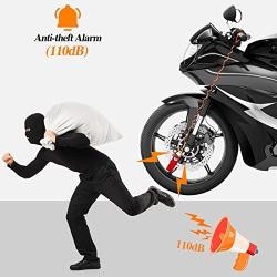 Motorcycle Lock Anti-Theft, Linkax Motorcycle Alarm Disc Brake Lock Security Wheel Disc Lock Waterproof 110dB Alarm Sound with Reminder Cable and Carry Pouch for Motorbike Dirt Bike Moped Scooter