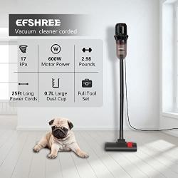 EFSHREE Corded Stick Vacuum Cleaner, Handheld Vacuums 17KPA Powerful Suction 600W Motor Vacumecleaner, Lightweight Vacuum Cleaners Pet Hair Floor & Carpet (Black)