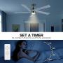 WINGBO 64 Inch DC Ceiling Fan with Lights and Remote Control, 5 Reversible Carved Wood Blades, 6-Speed Noiseless DC Motor, Modern Ceiling Fan in Brass Finish with White Blades, ETL Listed