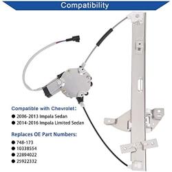Obaee Power Window Lift Regulator & Motor Assembly Front Passenger Side Compatible with Chevy Impala 2006-2013 & Chevrolet Impala Limited 2014-2015 Replace OE 10338554, 748-173