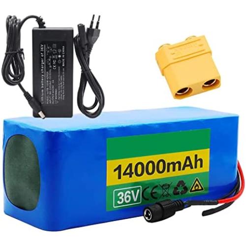 Jieoto 36V 14Ah 10S 5P Lithium Battery Pack E-Bike Lithium-ion Rechargeable Battery for Electric Scooters Electric Tricycles Power Tools Fit for 200W-750W Motor with Charger