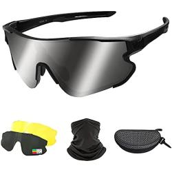 Jacquees Polarized Sports Cycling Sunglasses for Women Men 3 Lenses Free Scarf