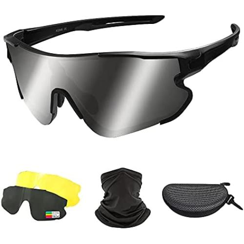 Jacquees Polarized Sports Cycling Sunglasses for Women Men 3 Lenses Free Scarf