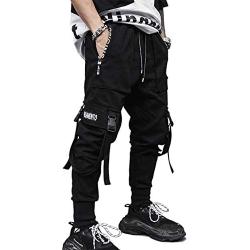 PDTXCLS Mens Jogger Sweatpants Hip Hop Zipper Pockets Elastic Waist Harem Pants Motor Biker Punk High Street Casual Trousers