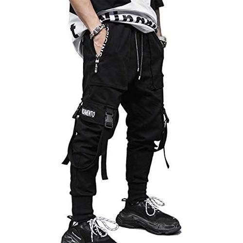 PDTXCLS Mens Jogger Sweatpants Hip Hop Zipper Pockets Elastic Waist Harem Pants Motor Biker Punk High Street Casual Trousers