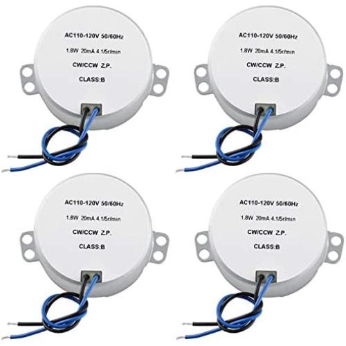 4PCS Synchronous Motor for Microwave Oven, Fan, Christmas Tree, Dish Washer Machine, Hot and Cool Purifier Fan, AC Motor. 120V 60HZ, 4W(max), 4.1/5RPM, CW/CCW, 6.0kgf.cm(min)（Round Shaft）