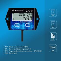Runleader Digital LCD Tach/Hour Meter,Maintenance Reminder,Multiple Display with Backlight for Garden Tractor Wood Splitter Brush Cutter Generator Compressor ATV Paramotor Outboard Motor Motorbike.