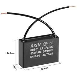 uxcell Ceiling Fan Capacitor CBB61 1.2uF 450V AC 2 Wires Metalized Polypropylene Film Capacitors 36.5x11x24.5mm for Water Pump Motor Generator, Pack of 4