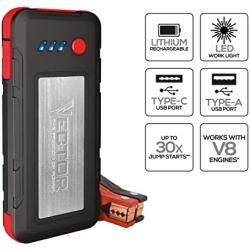 VECTOR SS6LV 1000 Peak Amp Lithium Jump Starter w/ USB-A(2.1 Amps), USB-C(3.1 Amps), Power in & Out, LED Work Light, & Heavy Duty Powder Coated Clamps