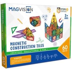 MagVision 60-Piece Magnetic Building Tiles Set, Stem Magnetic Building Blocks, Extra Strong and Safe Magnets, Stem Toys, Magnetic Blocks, Educational Toys for Children Ages 3+ Years