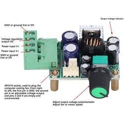 Omabeta Adjustable Power Supply Module, Voltage Regulating 2 to 4 Wire Interface Fan Speed Control Board DCDC with LED Indicator for DC Brushed Motor