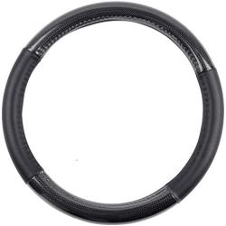 Motor Trend Premium Carbon Fiber Steering Wheel Cover Black Vinyl with Carbon Fiber Accent - 13.5