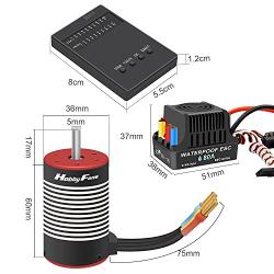 Hobby Fans Waterproof 80A Brushless ESC with 3660 3800KV Brushless Motor 5mm Shaft Programming Card for 1/10 RC Car Crawler