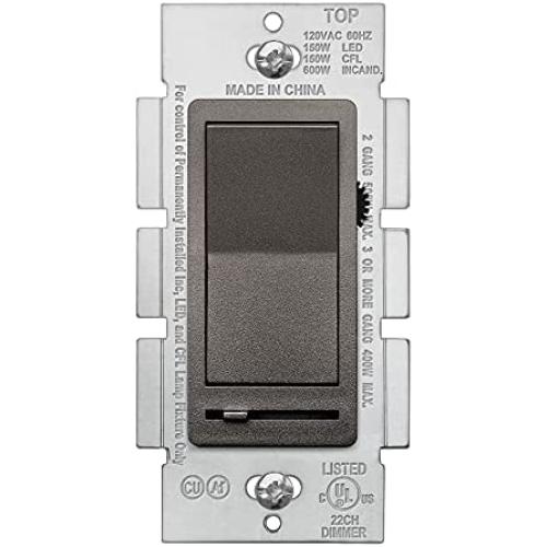 BESTTEN Matte Brown Dimmer Wall Light Switch, Single Pole or 3-Way, Compatible with Dimmable LED, CFL, Incandescent and Halogen Bulb, 120VAC, UL/cUL Listed