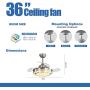 warmiplanet Retractable Ceiling Fan with Lights Remote Control, Bladeless Ceiling fan , 36 Inch and Brushed Nickel Motor
