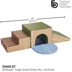 Factory Direct Partners SoftScape Single Tunnel Play Foam Climber Plus, Beginner Toddler Soft Structure for Active Playtime (5-Piece Set) - Earthtone