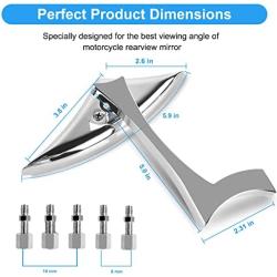 Nifeida Universal 8mm 10mm Motorcycle Rearview Mirror Chrome Spear Blade for Honda Suzuki Kawasaki Yamaha Cruiser Chopper Sportbike Street Bike Moped Off Road, 1Pair (Silver)
