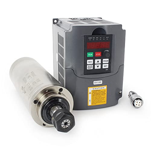 RATTMMOTOR 220V Water Cooled Spindle Motor 2.2KW CNC 80mm Spindle Motor ER20 24000RPM 400HZ+2.2KW VFD Drive 220V Inverter Converter Spindle Motor Speed Controller+ER20 Collets for CNC Router Machine