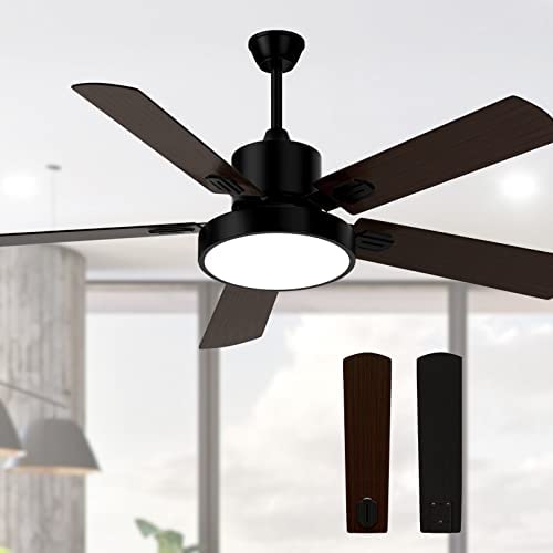 Obabala Outdoor Ceiling Fan,Black Ceiling Fans with Lights and Remote, 52