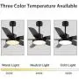 46 Inch Black Ceiling Fans with Lights and Remote Downrod Low Profile Matte Black Ceiling Fan Bedroom Living Room Kitchen with 3 Light Color 6 Speed Timer Function Remote Control and Reversible Motor