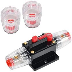 RED WOLF 50A Amp Audio Inline Fuse Circuit Breaker Auto Fuse Holder Inverter Manual Reset 12V-48V DC for Car Marine Trolling Motors Boat ATV Stereo Solar Switch System Overload Protection Waterproof