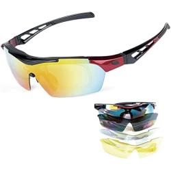 Upgrade Sport Sunglasses with 5 Interchangeable Lenses,Polarized UV400 Protective Cycling Glasses for Outdoor activities