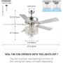 52 inch Crystal Ceiling Fan with Lights, Siljoy Gorgeous Crystal Fandelier Ceiling Fan 5 Reverse Wood Blades, Remote Control, Modern Indoor Chandeliers Fan Light Kit for Bedroom Dining Room, Chrome
