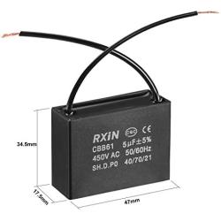 uxcell Ceiling Fan Capacitor CBB61 5uF 450V AC 2 Wires Metalized Polypropylene Film Capacitors 47x17.5x34.5mm for Water Pump Motor Generator, Pack of 5