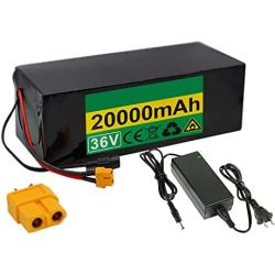 Jieoto 36V E-Bike Li-ion Battery 20Ah 10S 7P Lithium Battery Pack Built-in BMS Suitable for 650W 500W 350W 250W 200W Electric Bicycles Motor with 42V Charger and XT60-Plug
