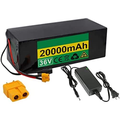 Jieoto 36V E-Bike Li-ion Battery 20Ah 10S 7P Lithium Battery Pack Built-in BMS Suitable for 650W 500W 350W 250W 200W Electric Bicycles Motor with 42V Charger and XT60-Plug