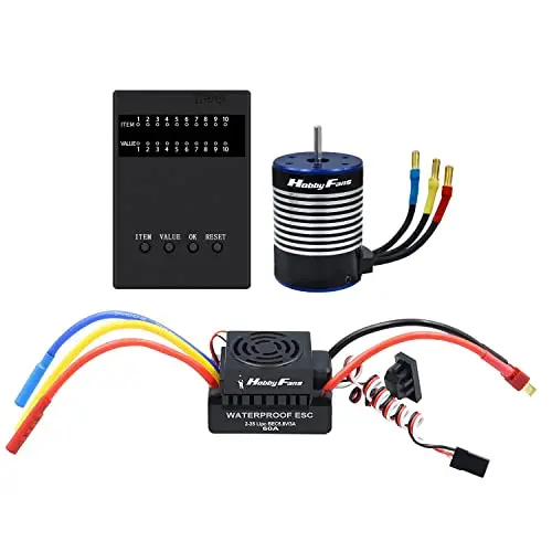 Hobby Fans 3650 3900KV Sensorless Brushless Motor with 60A ESC Electronic Speed Controller Programming Card Waterproof Motor ESC Combo 3.175mm Shaft for 1/10 RC Car Truck