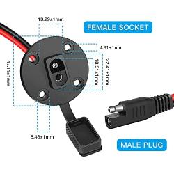 ELECTOP SAE Power Socket Sidewall Port, Weatherproof SAE Quick Connect Solar Panel Flush Mount Connector Plug Extension Cable 12AWG with SAE Adapter Screws for Solar Generator Battery Charger(2 Pack)