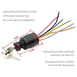 87-88107A5 Boat Ignition Switch with Key Boat Push to Choke 6 Wire Base Ignition Key Switch for Mercury with 2 Keys 6 Wire Connectors | for Mercury Push Choke Ignition