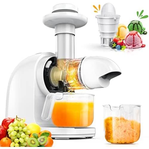 Slow Masticating Juicer Machine, Cold Press Juicer Extractor 95% Juice Yield, Celery Juicer Machines with Ceramic Auger, Quiet Motor, Reverse Function, 100% Original Vegetable and Fruit Juice, Sorbet