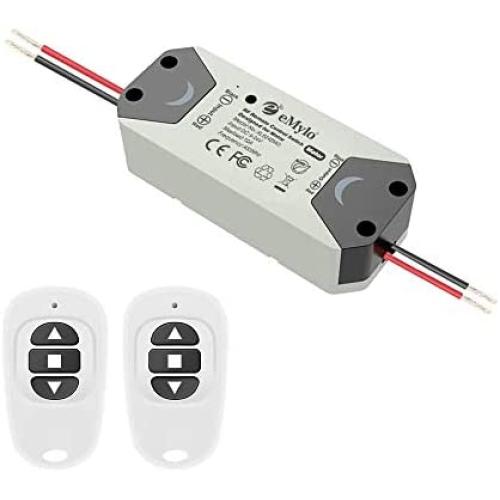 eMylo Smart RF Motor Controller Switch Relay Wireless Remote Control Switch 12V Motor Switch 433Mhz for Rolling Door, Electric Curtains/Locks, Water Pump, DC 5V-24V with 2 Transmitters （1 Pack）