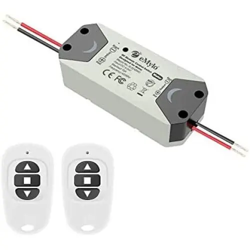 eMylo Smart RF Motor Controller Switch Relay Wireless Remote Control Switch 12V Motor Switch 433Mhz for Rolling Door, Electric Curtains/Locks, Water Pump, DC 5V-24V with 2 Transmitters （1 Pack）