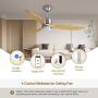 Ovlaim 52 Inch Smart Wifi Ceiling Fan Compatible App, Voice and Remote Control, Quiet DC Motor 6 Speed Ceiling Fan with Dimmable Light, 3 Oak Wood Blade