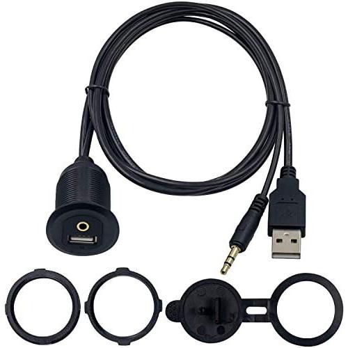 Duttek USB &3.5mm Flush Mount Cable, USB2.0 & 3.5mm Car Mount Flush Cable 3.5mm&USB2.0 AUX Extension Dash Panel Waterproof Mount Cable for Car Boat and Motorcycle 1M/3.3Feet