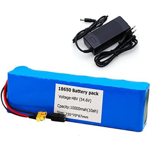 Jieoto 48V E-Bike Lithium-ion Battery 6Ah 10Ah 12Ah 18650 Electric Scooter Battery Pack with BMS + Charger Fit for 200W 250W 350W 500W 550W Electric Bicycles Motor