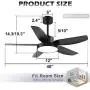 46 Inch Black Ceiling Fans with Lights and Remote Downrod Low Profile Matte Black Ceiling Fan Bedroom Living Room Kitchen with 3 Light Color 6 Speed Timer Function Remote Control and Reversible Motor