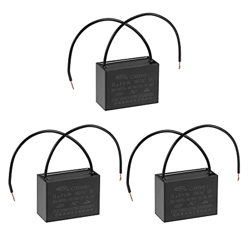 uxcell Ceiling Fan Capacitor CBB61 14uF 250V AC 2 Wires Metallized Polypropylene Film Capacitor 47x34x22mm for Electric Fan Pump Motor Generator 3Pcs