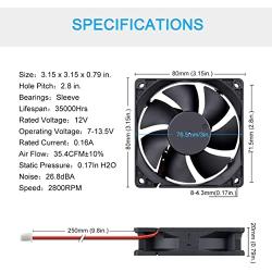 GDSTIME 80mm x 20mm 8020 12V Dc Brushless Cooling Fan Sleeve Bearing 2Pin