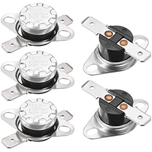 uxcell KSD301 Thermostat 95°C/203°F 10A Normally Closed N.C Adjust Snap Disc Temperature Switch 5pcs