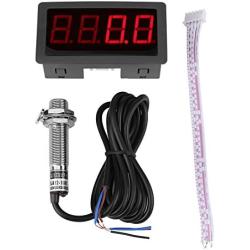 4 Digital LED Display Tachometer RPM Speed Meter Panel Inductive Hall Effect Sensor NPN Proximity Switch Red/Blue 10-9999RPM(Red)