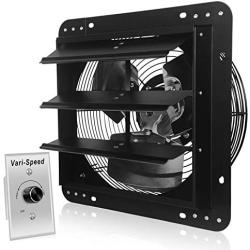 VENTISOL 12 Inch Varible Shutter Exhaust Fan With Speed Controller, Wall Mounted Alumunim Automatic Vent Fan For Greenhouses,Shop,Home Attic,Garage Ventilation,Black
