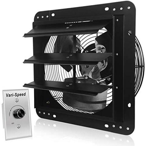 VENTISOL 12 Inch Varible Shutter Exhaust Fan With Speed Controller, Wall Mounted Alumunim Automatic Vent Fan For Greenhouses,Shop,Home Attic,Garage Ventilation,Black